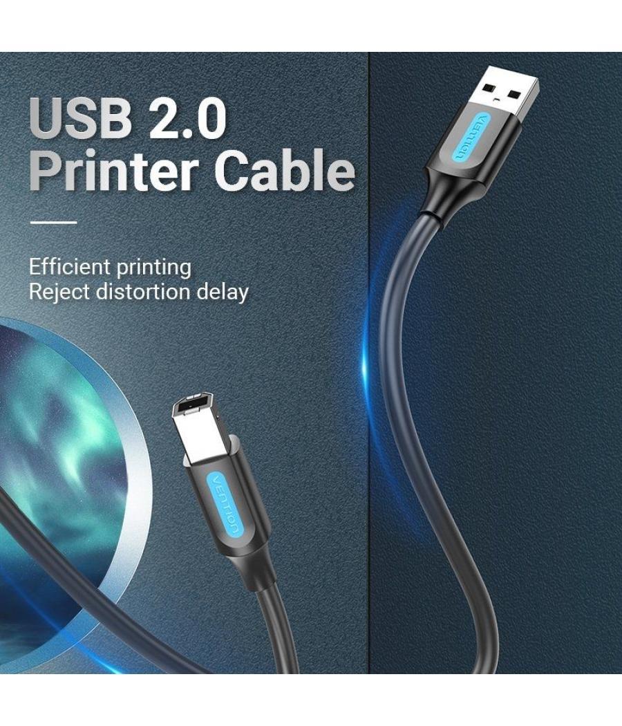 Cable usb 2.0 impresora vention coqbi/ usb tipo-b macho - usb macho/ 480mbps/ 3m/ negro