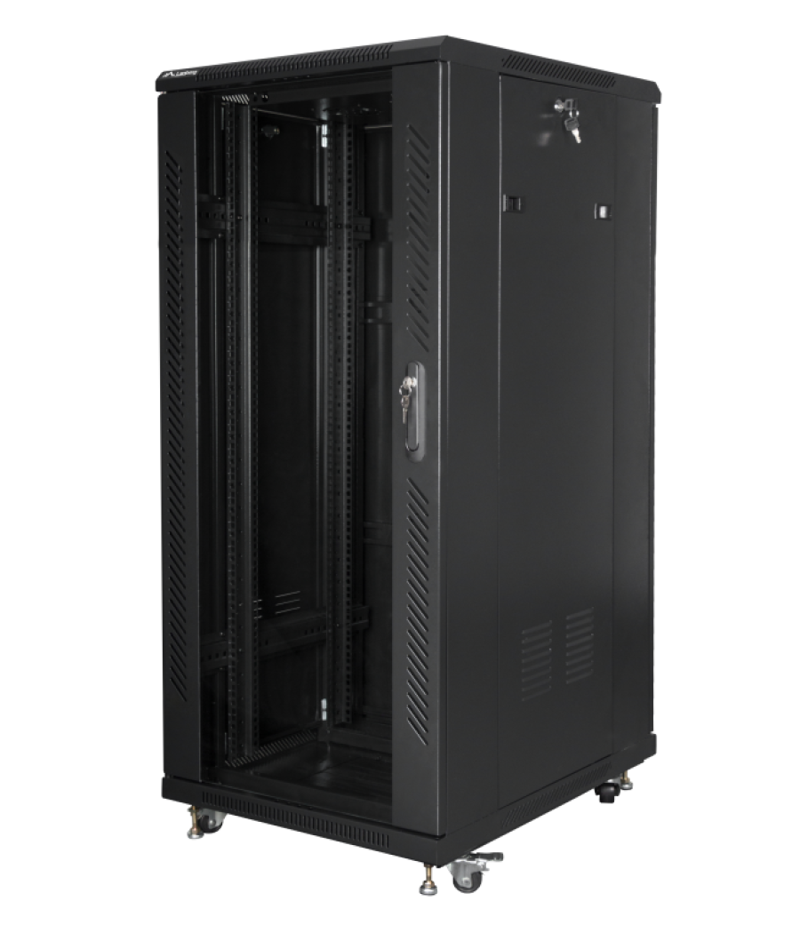 Armario lanberg rack 19" 27u 600x800 flat pack negro puerta cristal con lcd