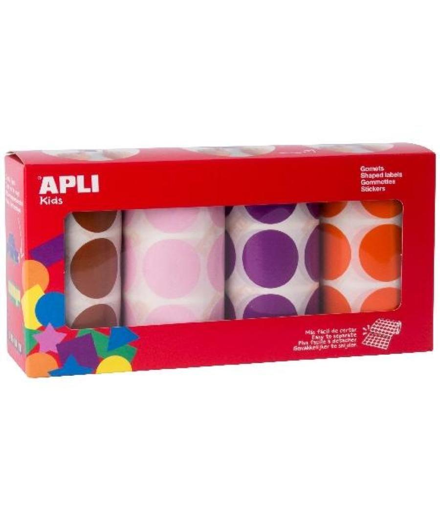 Apli gomets redondos ø33mm pack de 4 rollos colores marrón, rosa, lila y naranja