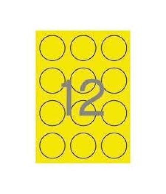 Apli etiquetas adhesivas circulares ø60mm láser 12 x 20h amarillo fluorescente