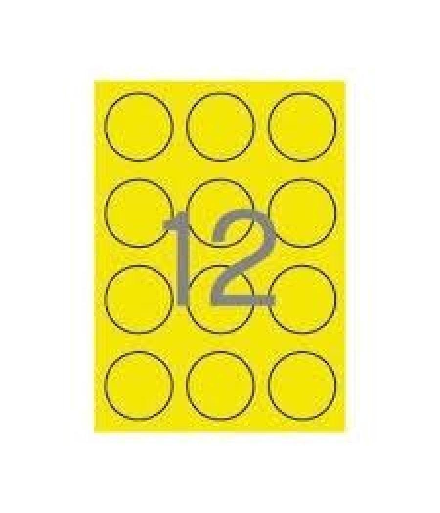 Apli etiquetas adhesivas circulares ø60mm láser 12 x 20h amarillo fluorescente