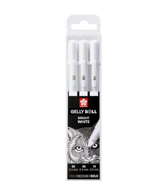 Talens sakura bolígrafos gelly white fino/medio/grueso gel brillante estuche de 3 blanco
