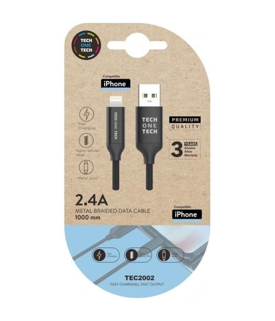 Cable usb 2.0 tech one tech tec2002/ usb macho - lightning macho/ 1m/ negro