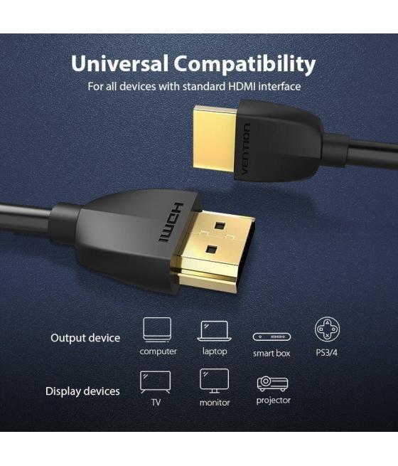 Cable hdmi 2.0 4k portatil vention aaibi/ hdmi macho - hdmi macho/ 3m/ negro