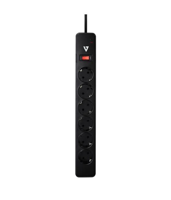 V7 Protector contra sobrevoltajes de 6 tomas Schuko para uso en casa u oficina, cable de 1,8 m, 1050 julios - Negro