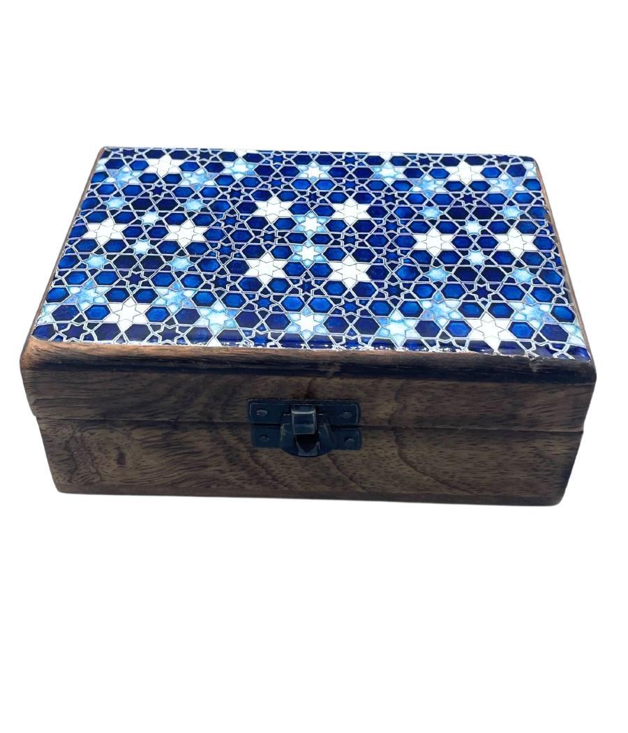 Caja Mediana de Cerámica Esmaltada - 15x10x6cm - Estrellas Azules