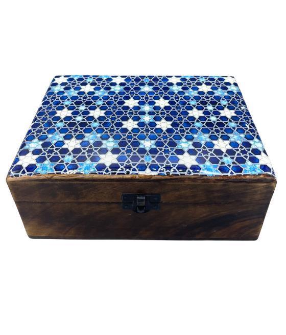 Caja Grande de Cerámica Esmaltada - 20x15x7.5cm - Estrellas Azules