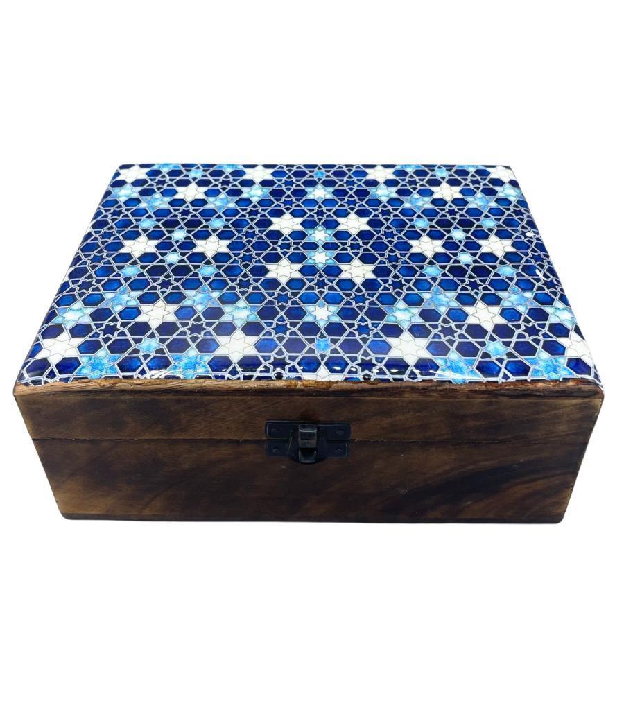 Caja Grande de Cerámica Esmaltada - 20x15x7.5cm - Estrellas Azules