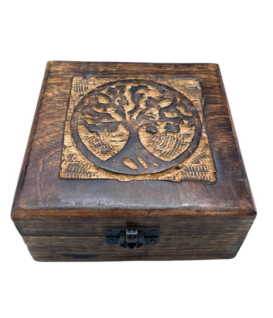 Caja de Recuerdos de Madera Cuadrada 13x13x6cm - Árbol de la Vida