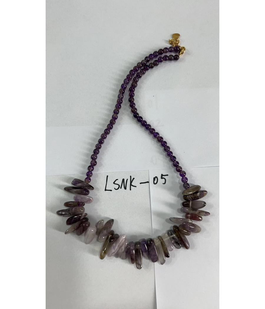 Collar de gemas de piedra larga - Amatista