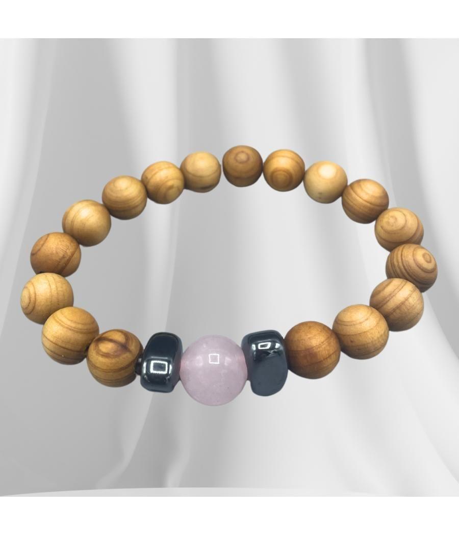 Pulsera de Cedro - Chakra del corazón - Cuarzo Rosa