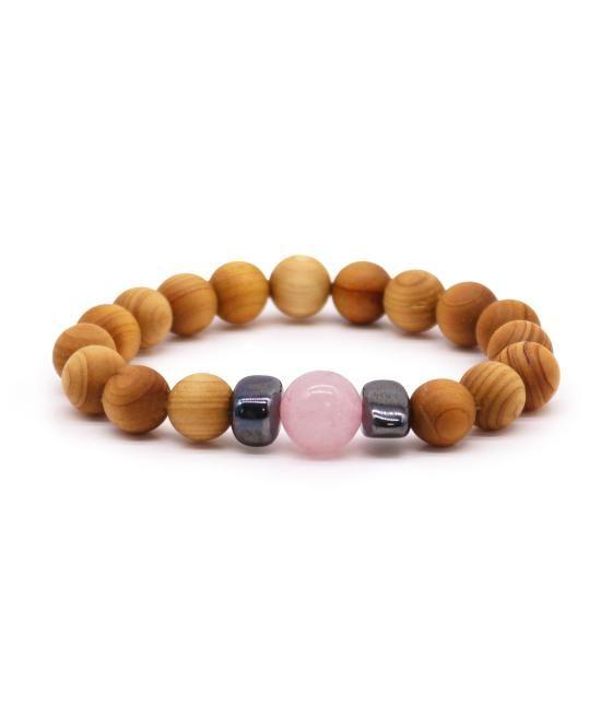 Pulsera de Cedro - Chakra del corazón - Cuarzo Rosa