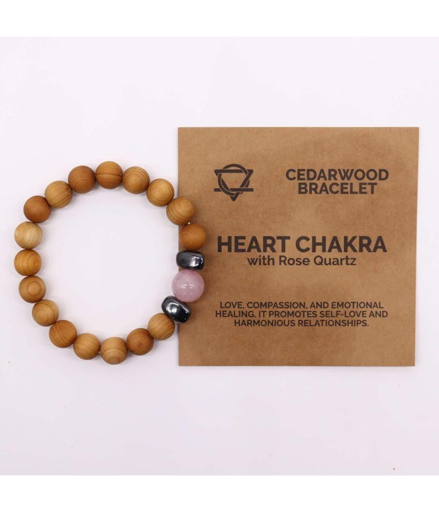 Pulsera de Cedro - Chakra del corazón - Cuarzo Rosa