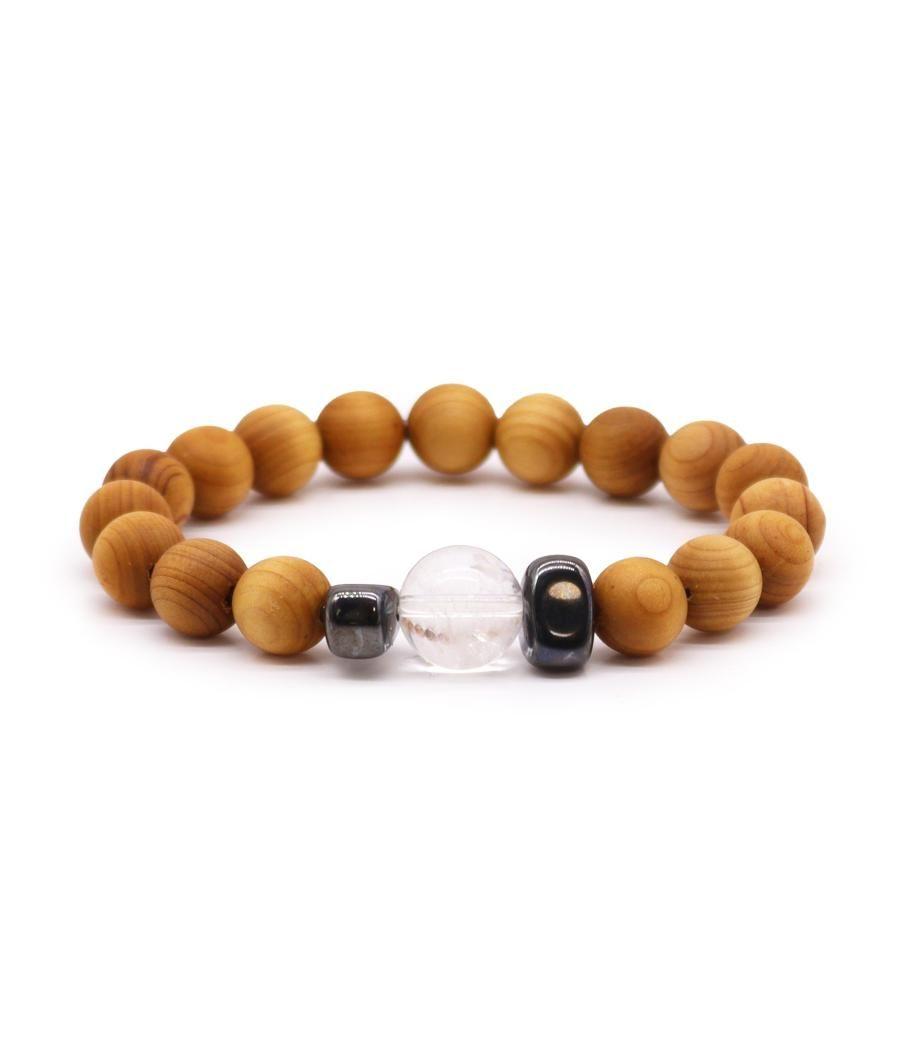 Pulsera de Cedro - Chakra Corona - Cuarzo Claro