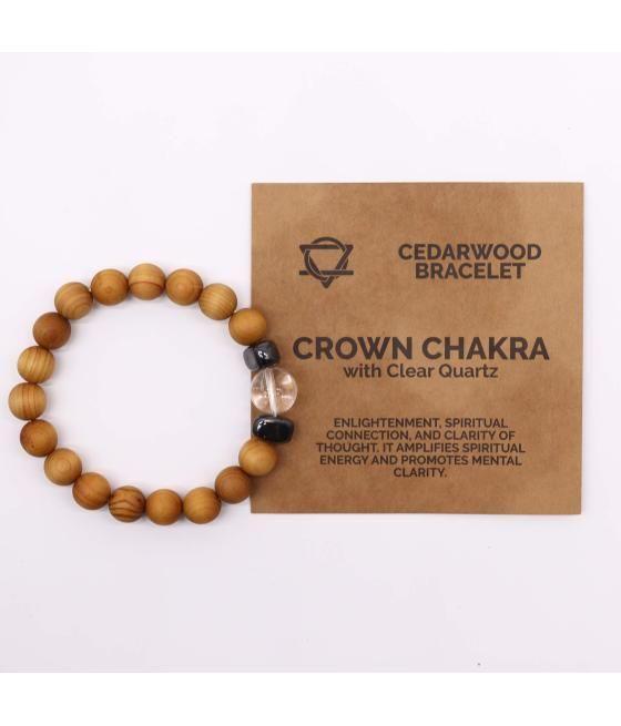 Pulsera de Cedro - Chakra Corona - Cuarzo Claro