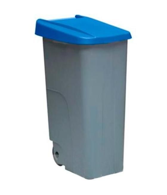 Denox contenedor de reciclaje c/ruedas y asa cerrado 110l gris c/tapa azul