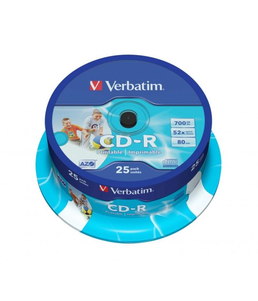 Cd-r verbatim azo imprimible 52x/ tarrina-25uds