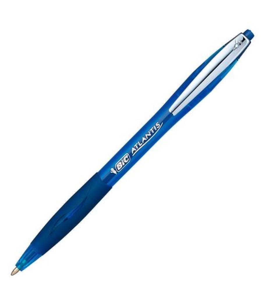 Bic bolígrafo retráctil atlantis soft punta media azul caja 12u