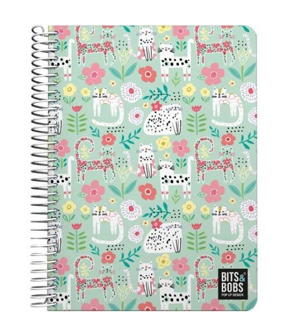 Grafoplás cuaderno 1/4 pp 80h 90gr 4x4mm 5 bandas color bits&bobs 24 cats fsc