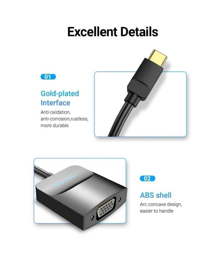 Adaptador usb tipo-c vention tddbb/ usb tipo-c macho - vga hembra