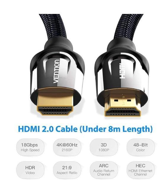 Cable hdmi 2.0 4k vention vaa-b05-b075/ hdmi macho - hdmi macho/ 75cm/ negro