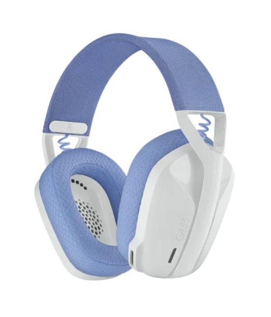 Auriculares gaming inalámbrico con micrófono logitech g435/ bluetooth/ blanco crudo y lila