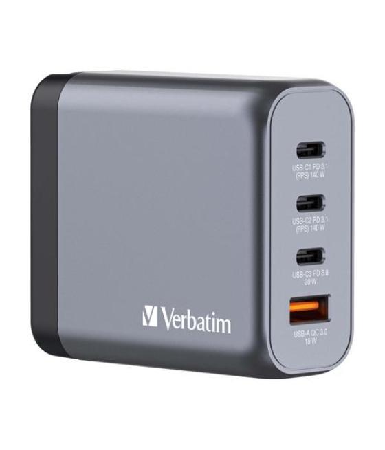 Verbatim gnc-140 cargador pared gan 140w usb-a 3.0 y 3xusb-c 3.0