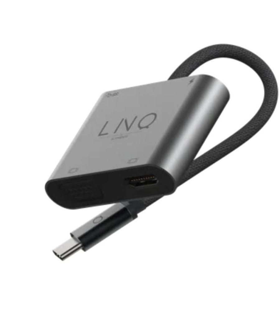 Conversor linq lq48001/ 1x usb tipo-c macho/ 1x hdmi 4k hembra/ 1x vga hembra/ usb tipo-c pd/ 15cm/ gris