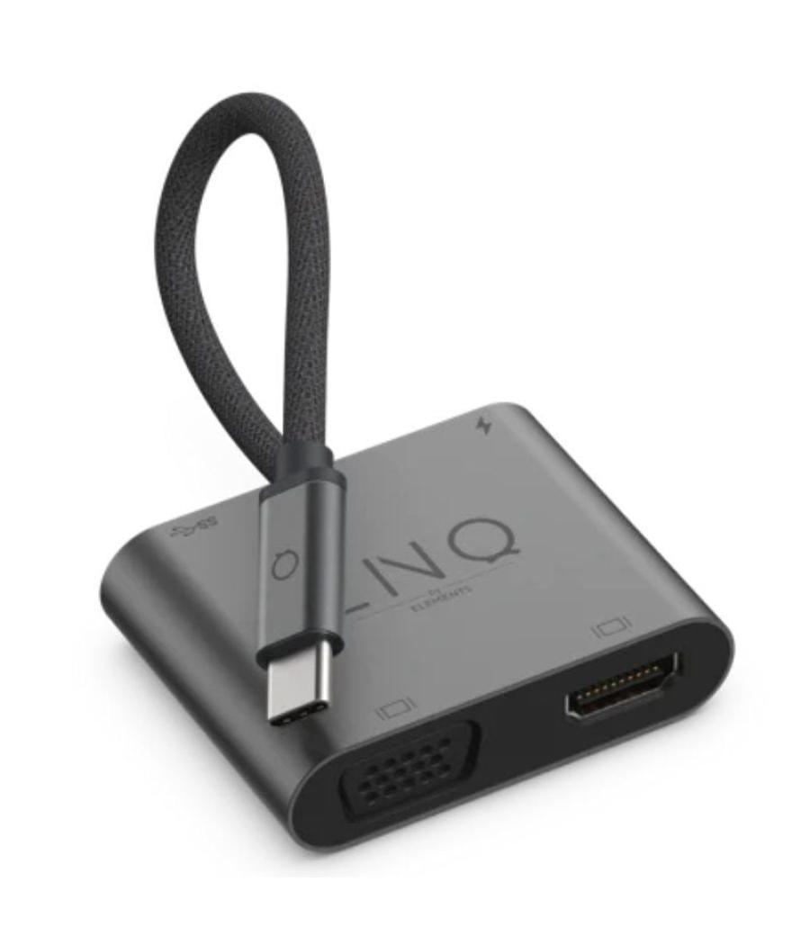 Conversor linq lq48001/ 1x usb tipo-c macho/ 1x hdmi 4k hembra/ 1x vga hembra/ usb tipo-c pd/ 15cm/ gris