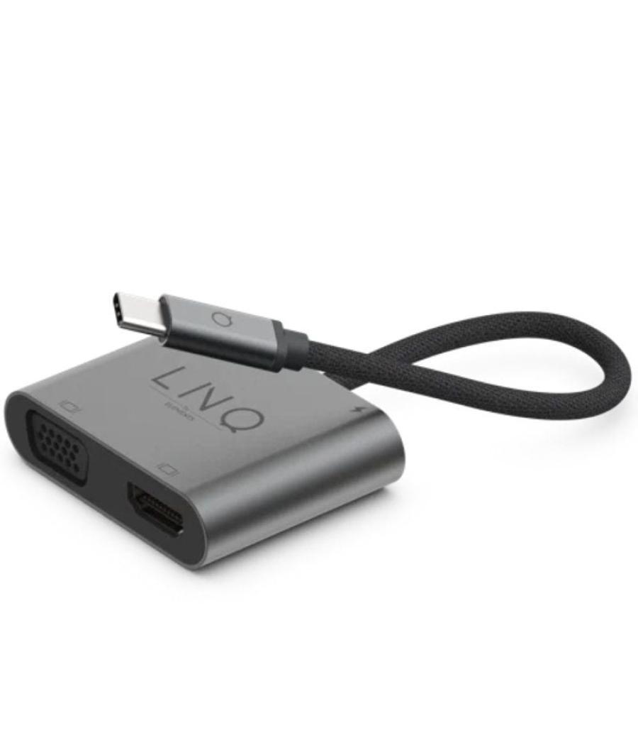 Conversor linq lq48001/ 1x usb tipo-c macho/ 1x hdmi 4k hembra/ 1x vga hembra/ usb tipo-c pd/ 15cm/ gris