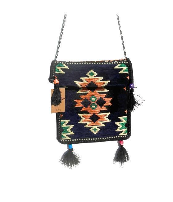 Bolso bandolera de festival Kilim azul marino oscuro