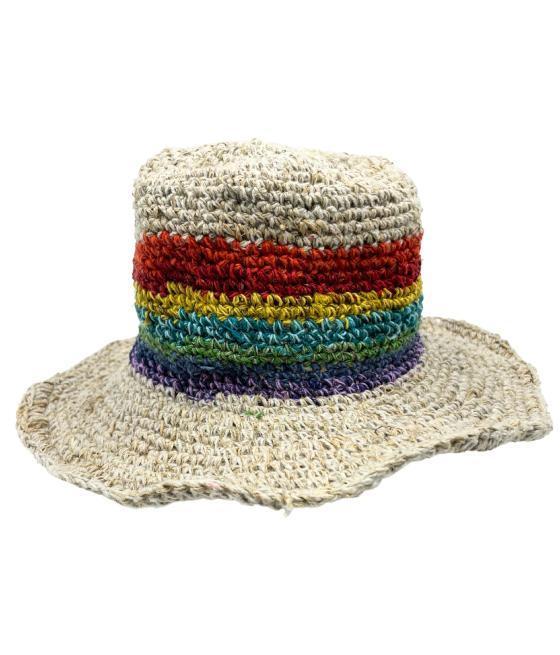 Sombrero de festival boho de cáñamo y algodón tejido a mano - Arco iris