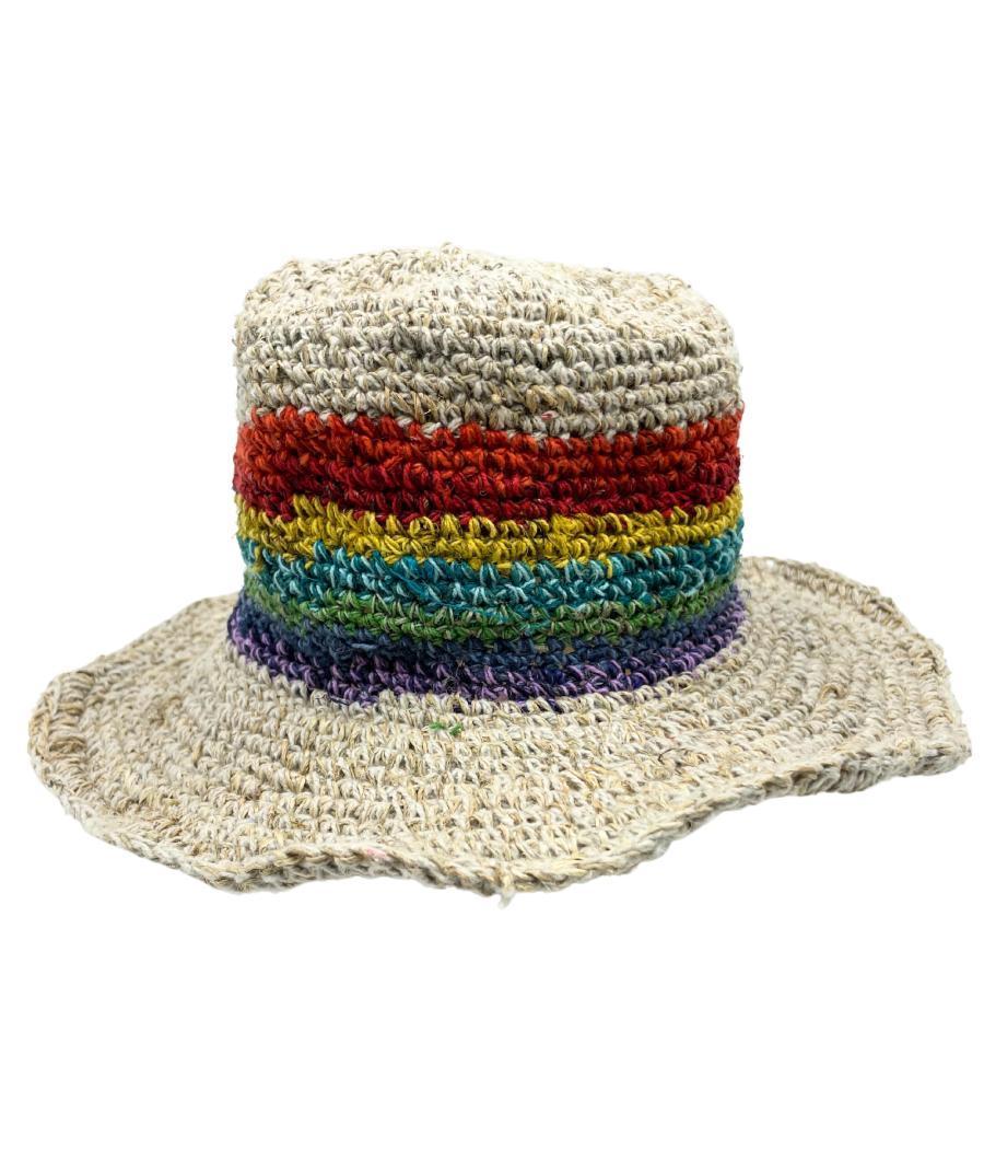 Sombrero de festival boho de cáñamo y algodón tejido a mano - Arco iris