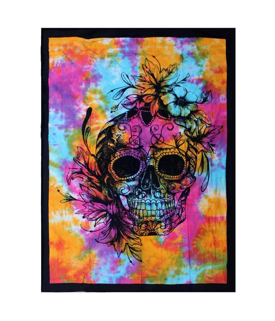 Colcha Individual de Algodón + Tapiz de Pared - Calavera Día de Muertos