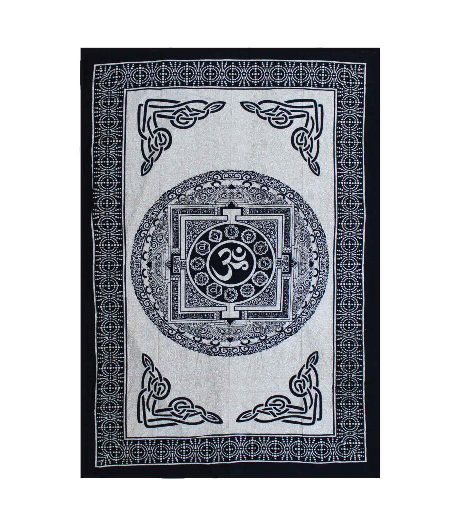 Colcha Individual de Algodón + Tapiz de Pared - Mono - OM Mandala