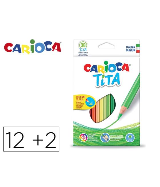 Lápices de colores carioca tita hexagonal 12 unidades colores surtidos + 2 gratis
