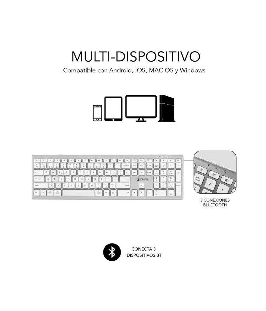 Teclado Inalámbrico por Bluetooth Subblim 2PUE200 Pure Extended/ Plata - Imagen 2