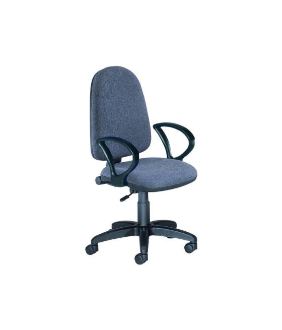 Silla rocada de oficina brazos fijos base nylon respaldo y asiento tela ignifuga gris