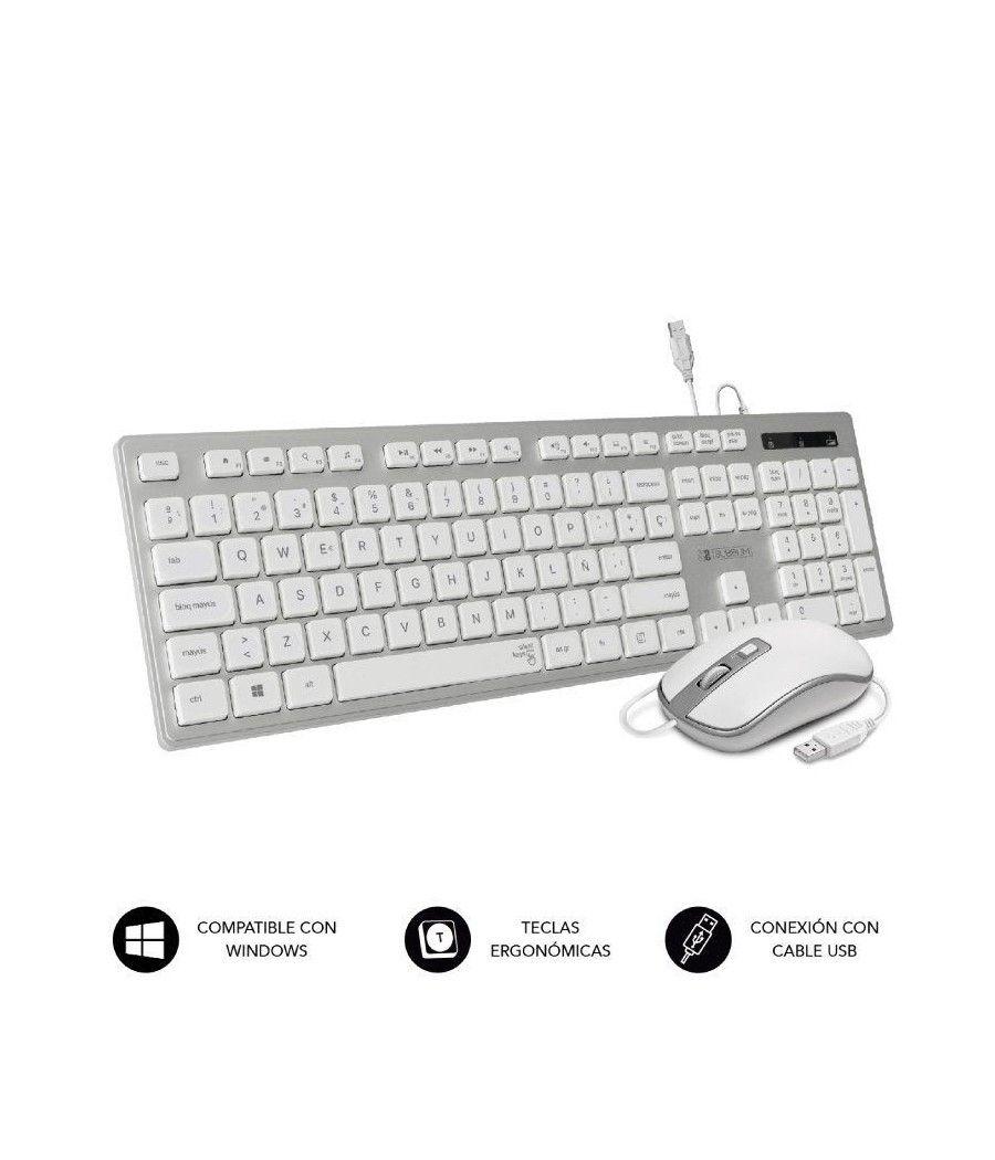 Teclado y Ratón Subblim Combo Wired Ergo Keys Silent Flat HQ/ Plata y Blanco - Imagen 1