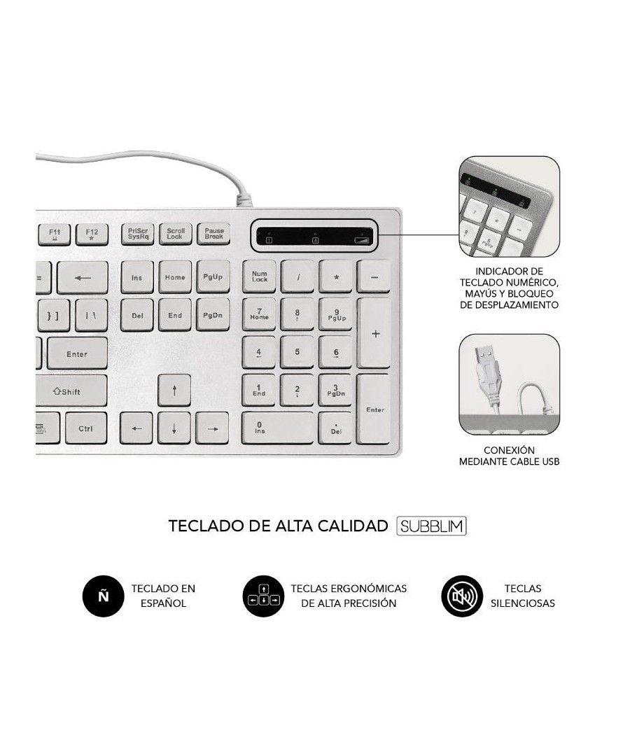 Teclado y Ratón Subblim Combo Wired Ergo Keys Silent Flat HQ/ Plata y Blanco - Imagen 3