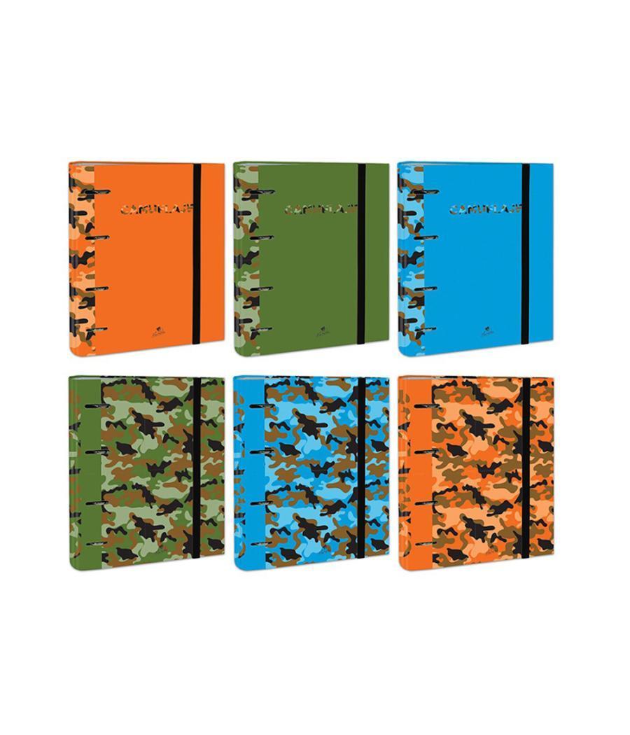 Carpeta de 4 anillas de 40 mm mixtas cartón forrado folio colores surtidos camuflaje 6 diseños