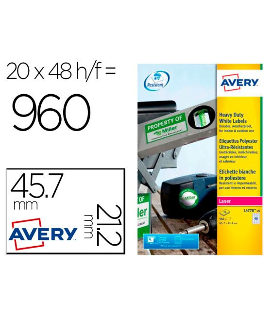 Etiqueta adhesiva resistente avery poliéster blanco láser 45,7x21,2 mm caja de 960 unidades