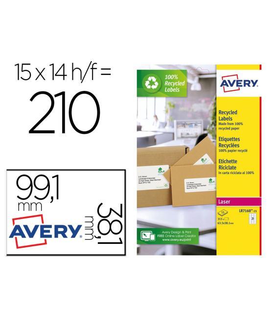 Etiqueta adhesiva avery blanca permanente reciclada 100% láser 99,1x38,1 mm caja de 210 unidades