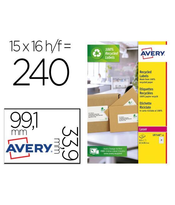 Etiqueta adhesiva avery blanca permanente reciclada 100% láser 99,1x33,9 mm caja de 240 unidades