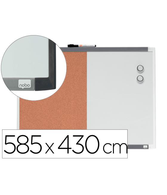 Pizarra blanca nobo magnética con tablero de corcho 585x430 mm