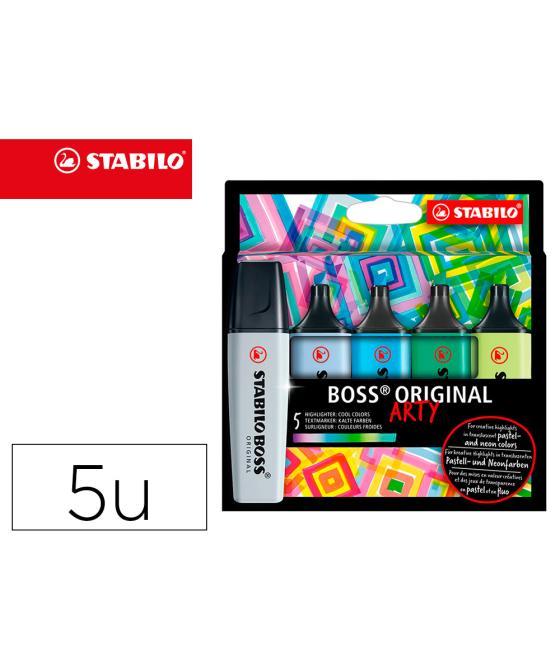 Rotulador stabilo boss fluorescente 70 arty line colores frios estuche cartón de 5 unidades colores