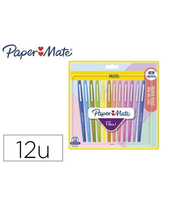 Rotulador paper mate flair pastel punta de fibra blister de 12 unidades colores surtidos