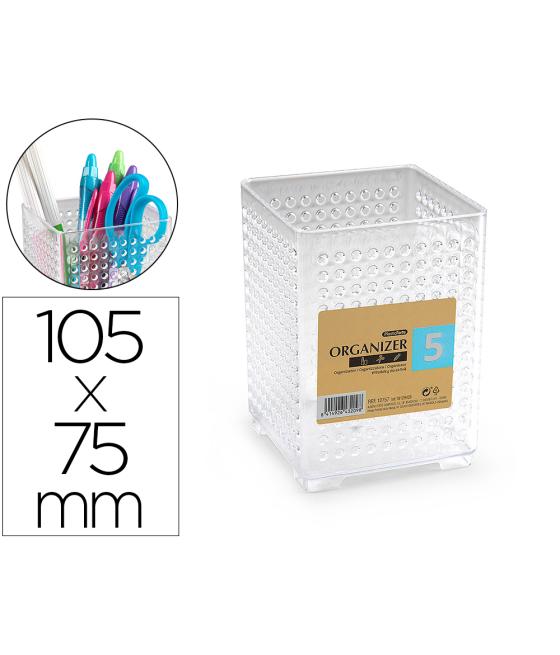 Cubilete portalápices plastiforte transparente plástico organizer cuadrado nº5 75x75x105 mm