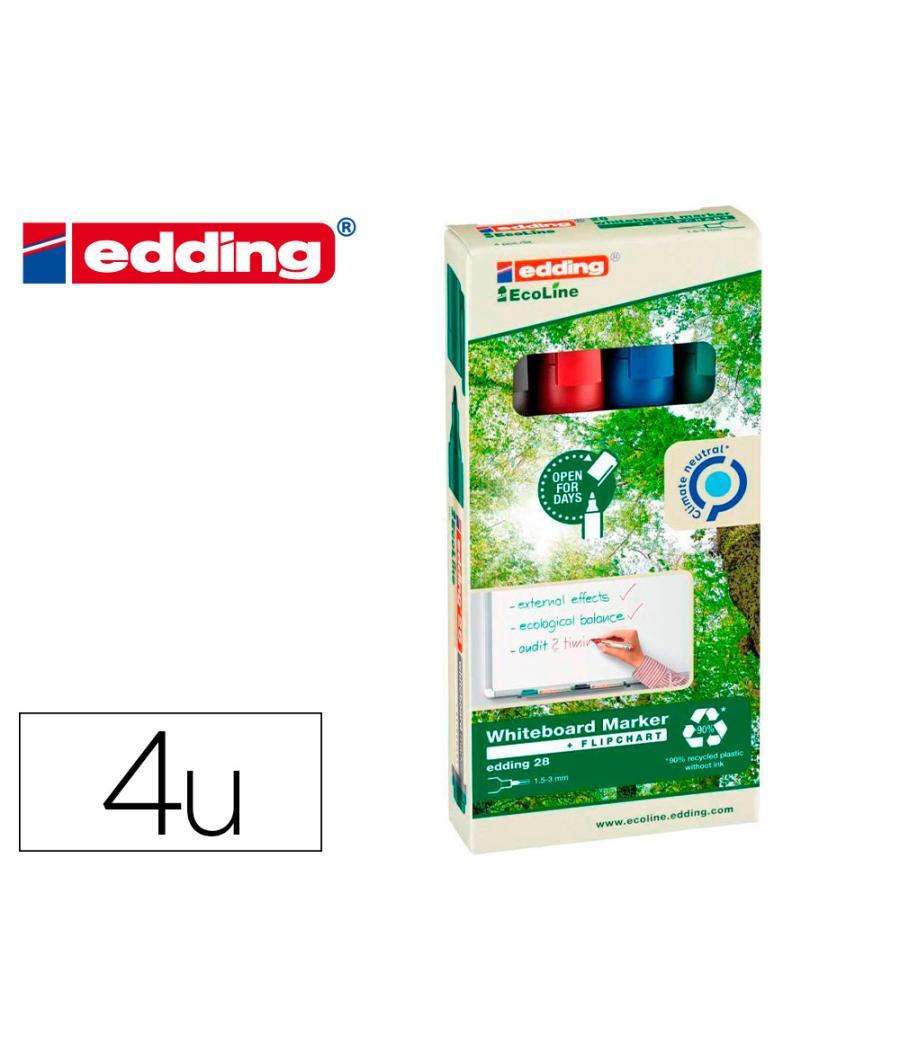 Rotulador edding 28 para pizarra blanca ecoline 90% reciclado bolsa 4 colores surtidos punta redonda 1,5-3