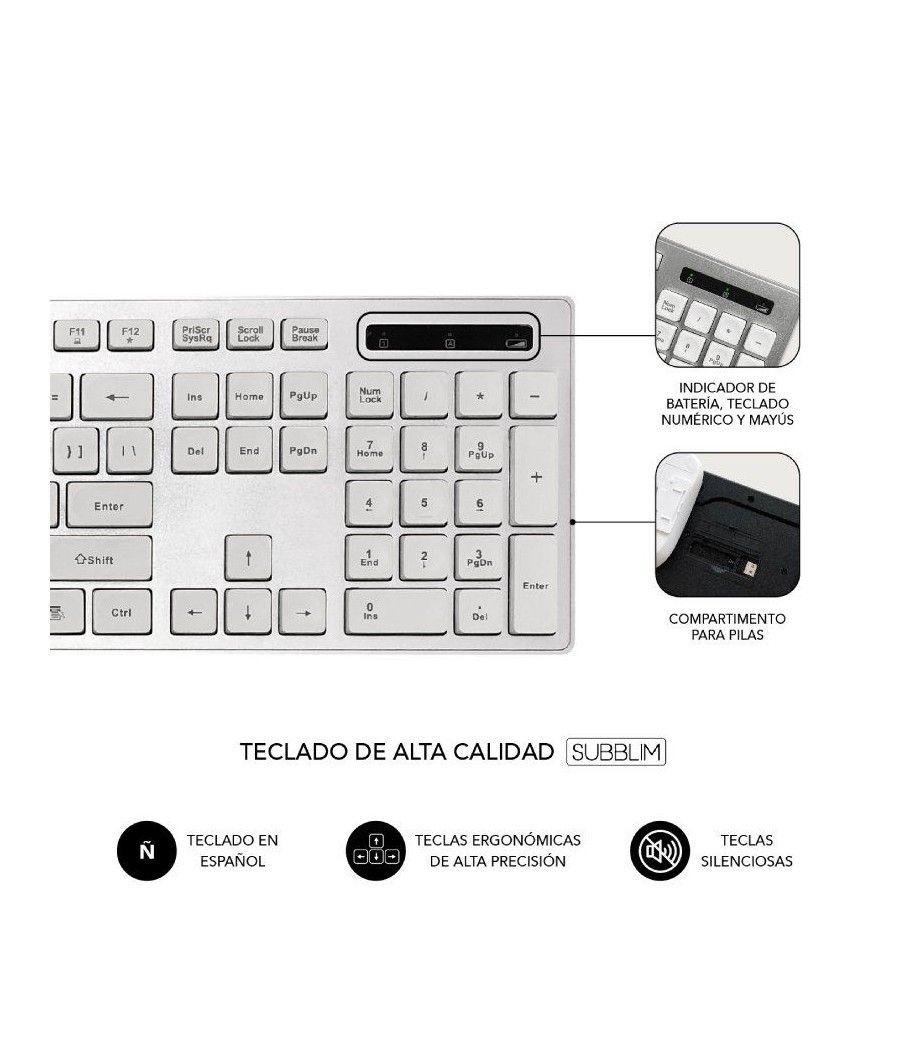 Teclado y Ratón Inalámbrico Subblim Combo Wireless Ergo Keys Silent Flat HQ/ Plata y Blanco - Imagen 3